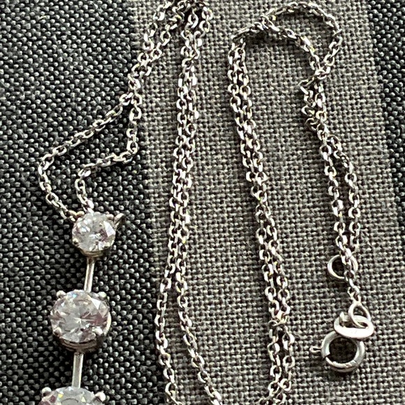 3 Diamonds Cubic Zirconia on 14kt White Gold Necklace - Picture 2 of 8